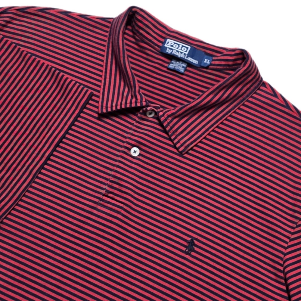 VTG Polo Ralph Lauren Men's XL Cotton Red Blue Stripe Short Sleeve Polo